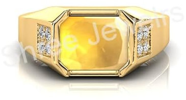 Shree Jewelrs 10,25 Karat Gelb-Saphirring, verstellbar, original und zertifizierter natürlicher Pukhraj unbeheizter und unbehandelter Pukhraj-Ring, für Damen und Herren, Metall, Saphir, Metall, Saphir