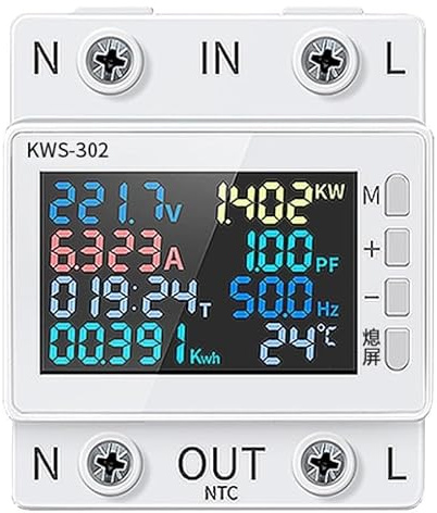 ATEC - Multifunzione Digitale 8 in 1 con Display LCD a Colori per DIN-RAIL (KWS-302)