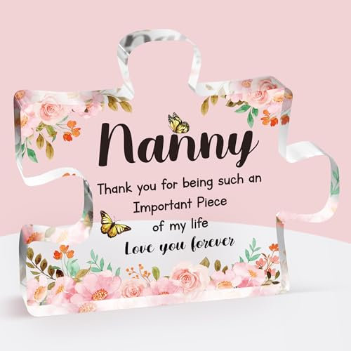 Nanny Gifts, Christmas Gifts for Nanny - Delicate Nanny Gifts from Grandchildren, Gifts for Nanny - Engraved Acrylic Block Puzzle Piece 3.9 x 3.3 inch - Birthday Gifts for Nanny Grandmother
