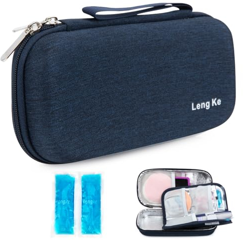 YOUSHARES Insulin kühltasche Reise Etui - TSA Medikamente EVA Kühlbox Unterwegs Diabetiker Kühler Tasche für Glukose-Meter, Epipen, Insulin Pen, Andere Diabetes Zubehör mit 2 Kühlakkus (Marineblau)