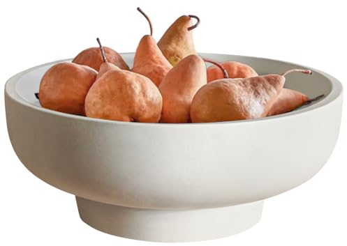 saiguomi Concrete Fruit Bowl for Kitchen & Entryway - 10.65 Large Modern Decorative Centerpiece Bowl with Non-Slip Pads, Handcrafted Solid Cement Bowl for Keys, Fruits, and Candy (LightGray)