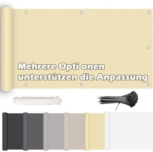 ROBAG Sichtschutz Stoff für Balkon 150x1500cm, Balkon Verkleidung, Witterungsbeständig und Wasserabweisend, mit Ösen, Nylon Kabelbinder und Kordel für Gartenanlagen, Camping und Freizeit - Beige