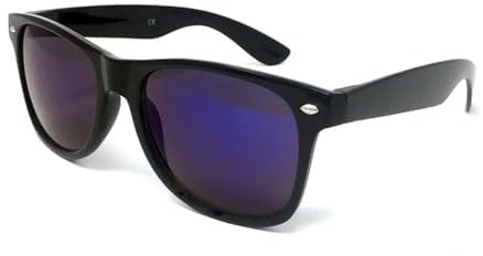 Adults Classic Sunglasses with UV400 Protection - Unisex (Black Frame Blue Mirrored Lens)
