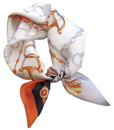 GIMIRO Schal aus imitierter Seide [53 x 53cm] Quadratische Schals Impressionismus-Muster Vintage-Schal für Büroarbeit oder lässigen Bund (Orange/Black/Silver/White)