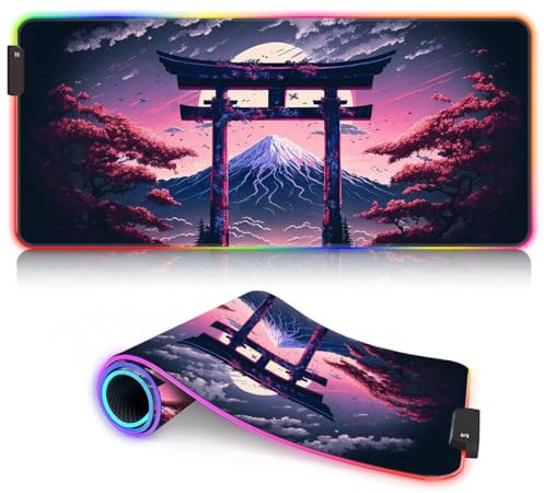 XL Mouse Pad mount fuji RGB Mousepad XL (31.5 x 11.8 x 0.12 inches) Extended Large Mouse Mat Desk Pad Mousepad Non-Slip Rubber Base 9 static colors and 3 dynamic
