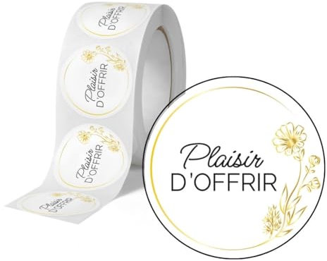 Avery - 500 Etiquettes Plaisir d'Offir Rondes Autocollantes en rouleau - 35 mm - Plaisir d'Offrir - 1 rouleau de 500 Stickers pour fleuriste, entrepreneurs, smallbusiness.