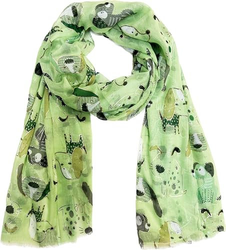 J26 Leichte Sommer Seide Tuch mit Katze Hunde Motiv XL Schal Silk Seidenschal Seindentuch Cat Dog Halstuch Hochwertig Glitzer (Glitzer Hunde Grün)