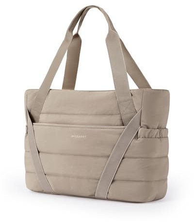 bagsmart Yoga Mat Bag, Gym Tote Bag with Multi Pockets for Women Sport Pilates Tote with Wash Pocket for Fitness Office Daily Travel, Light Tan