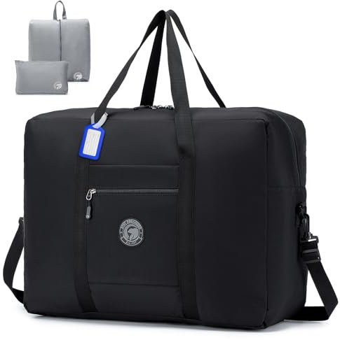 BAGZY Handgepäck Tasche 55x40x20 Faltbar für TUI Airways Lufthansa Ryanair, 45L Groß Reisetasche Flugzeug Leicht Wasserdicht Sporttasche Gym Duffle Bag für Weekender Krankenhaustasche Herren & Damen