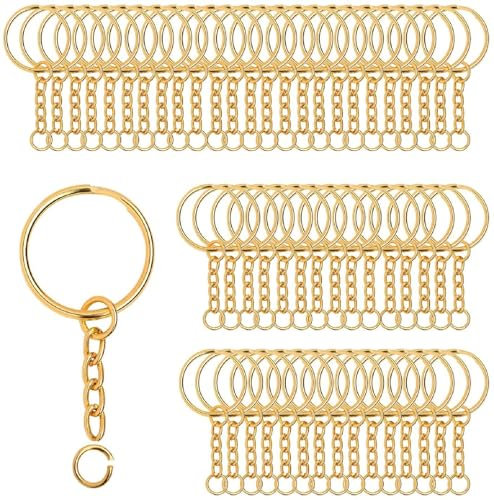 Luabue 100Pcs Keyring Chain Gold Key Chain Ring Split Metal Key Rings with Link Chain and Open Jump Rings Bulk for Crafts DIY Jewelry Keyring Making 1/25mm