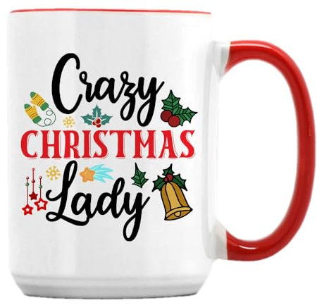 Getagift Crazy Christmas Lady, 15oz Coffee Mug. (Red Inside)