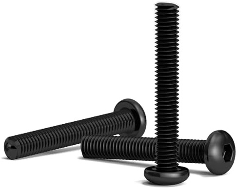 200 Tornillos Negros M3 x 20mm con Cabeza Redonda Hexagonal para llave de allen. Aleación de Acero Clase 10.9. Longitud: 20 mm. Cabeza de Botón ISO 7380. Acero templado al Carbono de alta dureza