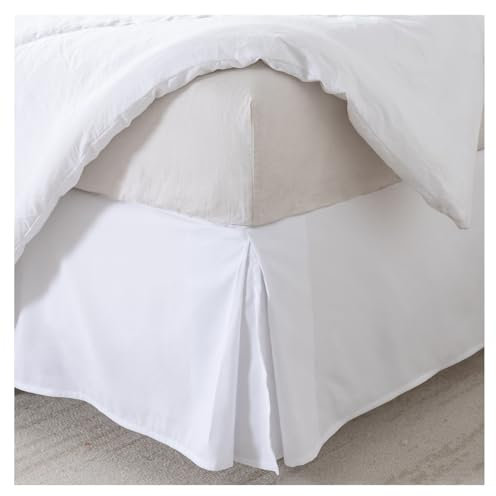 OREZAUQS Cache Sommier Jupe de lit d'angle Ouvert, Cache-sommier Doux à Quatre Plis avec Plis centraux, Couvre-lit de Maison et d'hôtel Cache Sommiers (Blanc,Twin)