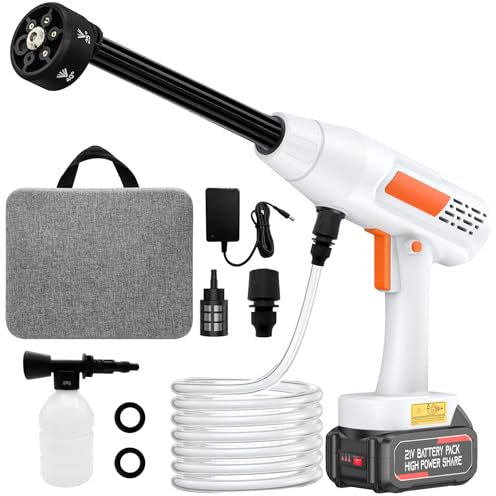 Idropulitrice a Batteria con ugello 6 in 1, Idropulitrice Portatile Max. Pressione 435 PSI, con Blocco di Sicurezza, Serbatoio in Schiuma, per la Pulizia di Auto, Giardino