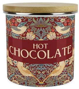 Purely Home Red Strawberry Thief Hot Chocolate Storage Canister - Morris Inspired Floral Tapestry Artwork - Large Enamel Hot Drinks Kitchen Storage Container