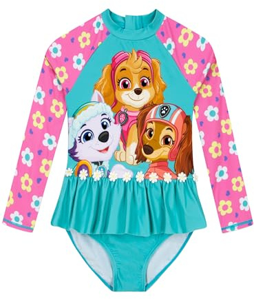 Paw Patrol Girls Swimming Costume | Skye Girls Swimsuit | Flower Long Sleeve Swimsuit | Kids Swimming Costume | Ages 18 Months to 8 Years