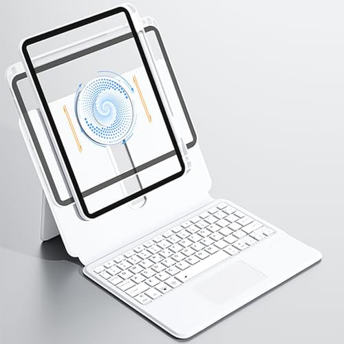 Lecsas Stylish Case Keyboard Clear Case for iPad Air 13 2024(M2) with Smart Trackpad for iPad Pro 6th Generation Gen Rotating Case, Smart Backlit & Pencil Holder,White