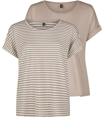 ONLY Tshirt Damen Bluse Top ONLMOSTER 2er Pack Regular Fit Rundhals Basic Kurzarm Shirt Streifen, Größe:XL, Farbe:Ethera w/cd Stripes