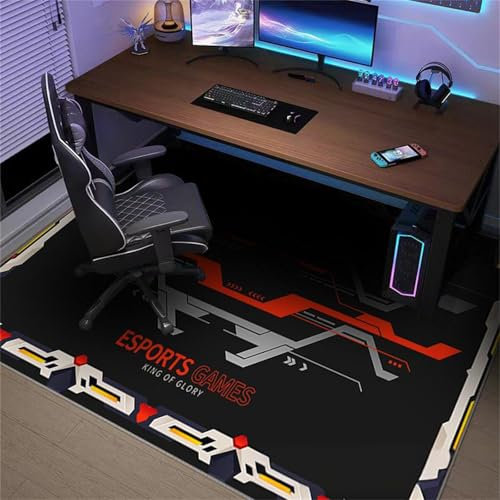 Highdi Office Chair Mat, Gaming Chair Mat for Hardwood & Tile Floor, Games style Scratch Resistant Non-Slip Washable Desk Carpet for Home Office (Black,120x140cm)