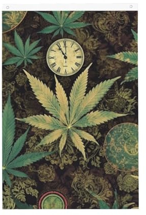 A Puff In Time Weed Marihuana-Flagge, 2 x 3 m, doppelseitig, lichtbeständig, Willkommens-Flagge mit Messingdekor für Außenbereich, Terrasse, Veranda, Rasen
