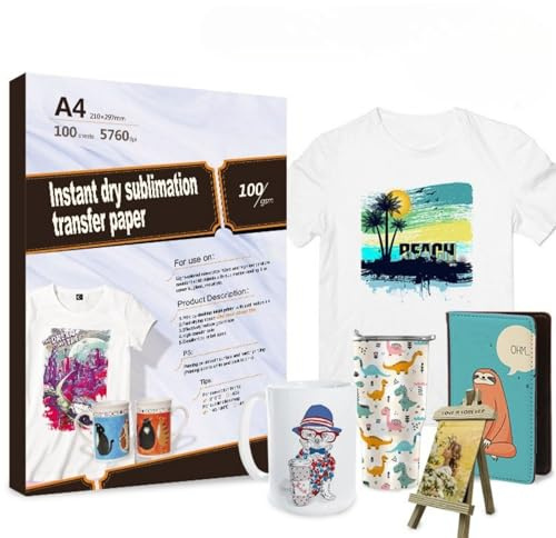 TriUnytion sublimeringspapper A4, 210 x 297 mm 100 g/m², 100 ark sublimering, överföringspapper för t-shirt, koppar, metall, keramik, glas, kompatibelt med Epson, Roland, Mutoh, Mimaki