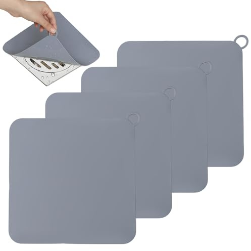 Thalire Geruchsneutrale Silikon-Abflussabdeckung für Bodenablauf – Universelle Abdeckung für Dusche, Badewanne und Spüle, 20x20 cm, PVC-Material, Einfache Installation (Grau, 4er Set)