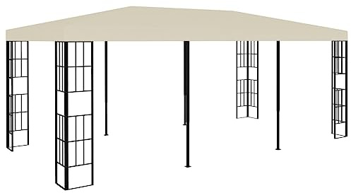 Gartenpavillon 3x6 m mit Stahlrahmen,Polyesterdach,Dekorative quadratische Details,Zelt Pavillon für Outdoor-Events,Grillpavillon Winterfest,Camping Pavillon,Cremefarben und Schwarz,6 x 3 x 2.6 m