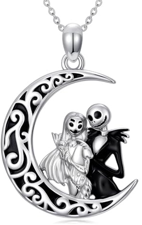 TOUPOP Nightmare-Halskette, 925er-Sterlingsilber, Jack und Sally Jack Skellington, Schmuck, Albtraum-Geschenke, Totenkopf-Anhänger, Geschenke für Frauen, Ehefrau, Tochter, Mädchen, Weihnachten