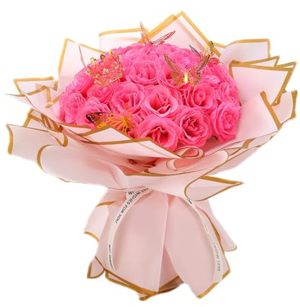 36 Stück Glitzer Rosenstrauß DIY Künstliche Rosen Glitzer Blumensträuße mit Krone Postkarte Rosen Bouquet Rosa Kunstblumen Blumenstrauß für Valentinstag, Hochzeit,Geburtstag,Muttertag