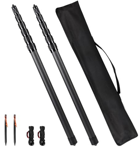 lalago 2er Set Kohlefaser Zeltstange Teleskop, Verstellbares Teleskopstange für Zelte, Ultraleichte Ultrastarke Markise Stangen, Teleskopierbare Zeltstangen, Sonnensegel Stange für Camping
