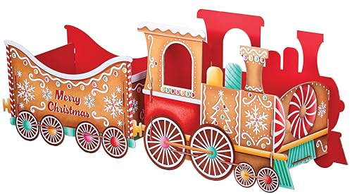 Design By Violet Gingerbread Christmas Train Gift Holder – Pack of 4 Cardboard Trains for Presents, Toys & Treats – Premium 1200GSM Build with 83 Alphabet Stickers for Personalised Christmas Displays