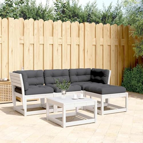 HOMELEN 4-tlg. Garten-Lounge-Set mit Kissen Weiß Massivholz Kiefer,Gartenset Sofa-Set Garnitur Gartenmöbel Couch-Set mit Sofa und Sessel,Outdoor Polyrattan Lounge Garnitur für Terrasse Garten Balkon
