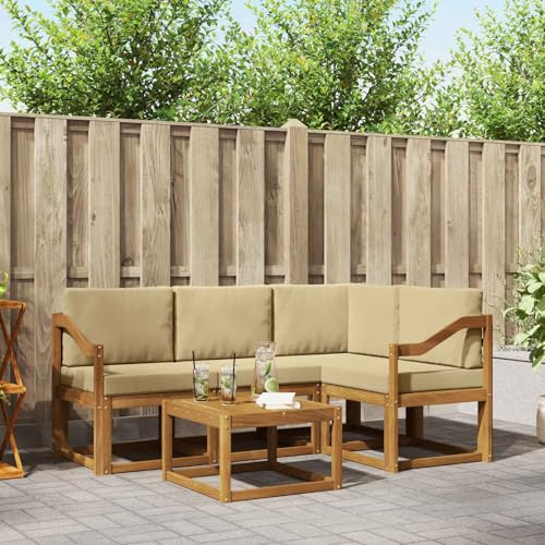 Gecheer Outdoor-Sofagarnitur mit Kissen 5 pcs Natur und Beige, Gartensofa Outdoor Sitzgruppe Gartenlounge Gartenmöbel Set für Balkon Terrasse Café-Bereich3366376