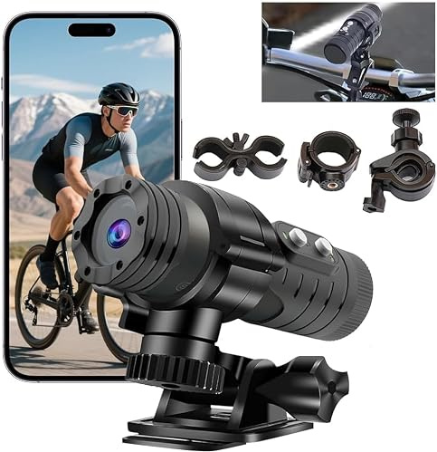 7JI Motorcycle Bike Helmet Camera 1080P, HD Mini Motorbike Helmet Camera | Portable Waterproof WiFi 360° Camera 120° Wide Angle Action Camera for Bicycle,Motorbike & Sports Helmet (No SD Card)