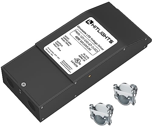 HitLights Dimmable LED Driver 12V 40W(3.4A), Magnetic Power Supply Transformer 120VAC to 12VDC, Compatible with Lutron and Leviton dimmers, for LED Strip Light, Kitchen, Cabinet, Class 2, UL Listed