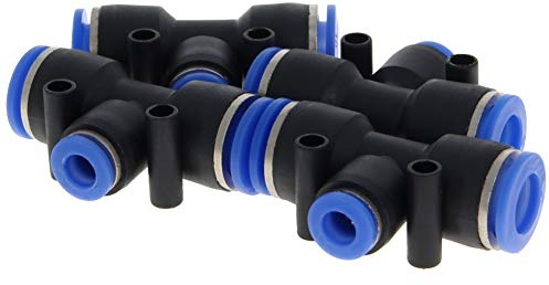 4 Stück PEG10-6 T-Push-to-Connect-Fitting, Kunststoff-3-Wege-T-Stück mit reduzierenden 10 mm auf 6 mm pneumatischen Steckern, blau