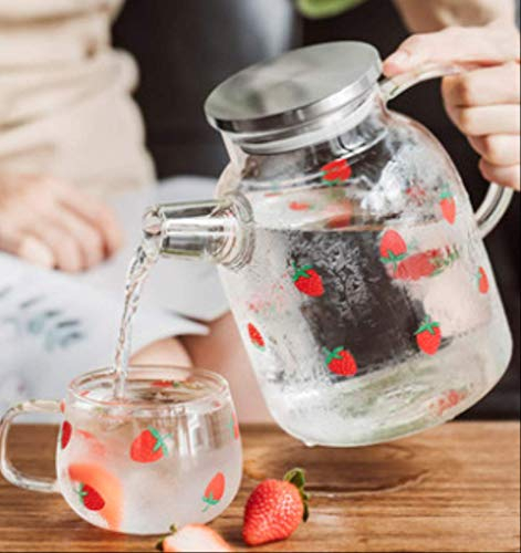 Tetera De Fresa Vaso De Agua Fría Resistente Al Calor Tetera A Prueba De Explosión De Alta Temperatura 1600Ml + Vidrio De 2 Manijas