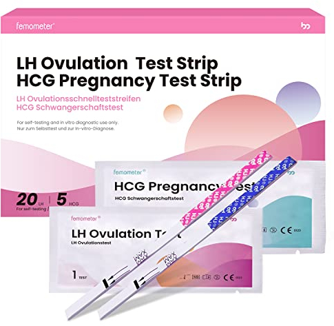 Femometer Test Ovulations 20 + Test de Grossesse Précoce 5 Urinaire pour Fertilité Femme, Résultats Précis Vous Aide A Concevoir