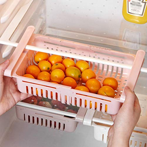 Fridge Drawer Organizer, 4 Pack Retractable Drawer Refrigerator Storage Box, Unique Design Pull Out Bins, Fridge Shelf Holder Storage Box, Small Size, Fit for Fridge Shelf Under 0.5 inch