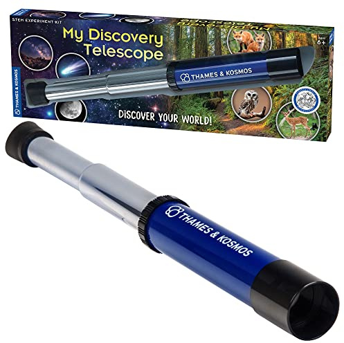 Thames & Kosmos My Discovery Telescope | Refracting Telescope with 12x Magnification | Compact & Portable for Land & Night Sky Observations | See The Moon, Planets, Wild Animals in Your Backyard!