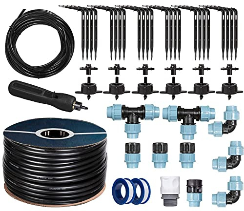HOLZBRINK Set de inicio de riego en invernadero, riego por goteo, sistema de riego: 50 m de tubo LDPE 20 mm, 6x gotero 4l/h, HTB-09-S-50