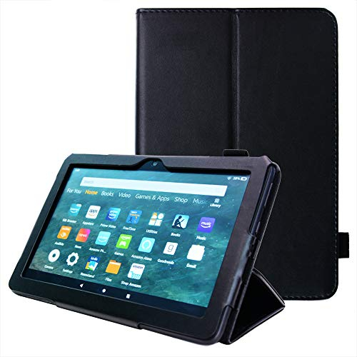 TECHGEAR Neue Amazon Fire HD 8, HD 8 Plus, Kinder, 2024/2022/2020 14. 12. 10. Generation Hülle - PU Leder Slim Hülle mit Ständer und Handschlaufe Schutzhülle Tasche - Schwarz