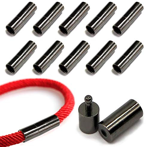MOAMUN Kordel-Endkappen für Schmuckherstellung, Druckverschlüsse für Lederseil, Halskette, Armband, Schnalle (schwarz, 2 mm), 20 Stück