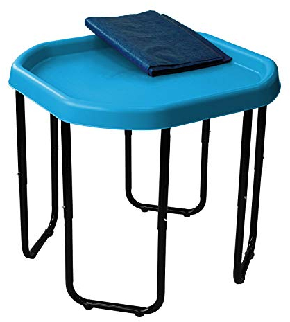 Children's Plastic Sand & Water Mixing Play Tray - SKY BLUE - 70cm x 70cm with 3 Tier Height Adjustable Stand and Protective Cover Sheet.