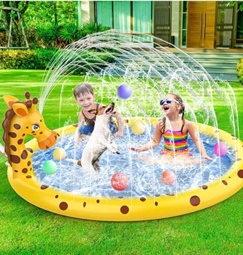 Outdoor Paddling Pool - Toddler Toys Wading Pool 67” Splash Pad Inflatable for Kids, Indoor Game Pool, Splash Play Mat with Adapter, Outdoor Garden Toys for 3 4 5 6 7+ Boys Girls Kids Toddlers