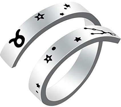 Kucheed Tierkreisring für Frauen Männer, Edelstahl Gravur Konstellation Größe Verstellbare Offene Ringe,Horoskop Astrologie Aussage Vintage Schmuck Persönlichkeit Geburtstag Geschenk Teenager Mädchen
