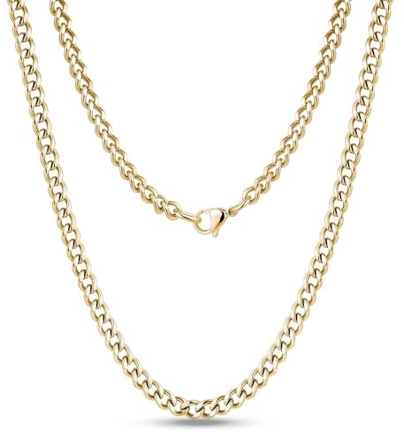 Cadoline 316L Stainless Steel Men's Thin Gold Chain Jewellery 3mm 20 Inch Link Curb Necklace