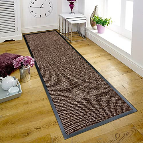 TrendMakers Small BEIGE/BLACK Heavy Duty Black PVC Edge Pile Top Rubber Barrier Entrance Door Kitchen Utility Dust Floor Hall Hallway Runners Mats Rugs 40cm x 60cm | POLYPROPYLENE PILE