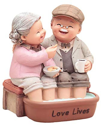 Figurine de couple âgé, statue de grands-parents, décoration de gâteau de mariage, mini mari, épouse, pour anniversaire, Saint Valentin - Style 5