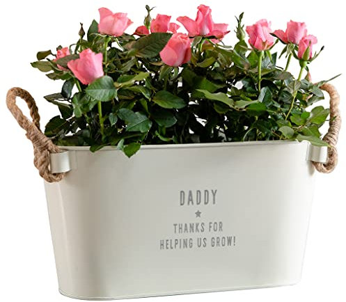 Dust and Things Engraved Flower Planter 'Thanks For Helping Us Grow' - Unique Indoor Outdoor Metal Plant Pot - Fathers Day or Birthday Gift for Daddy - Small